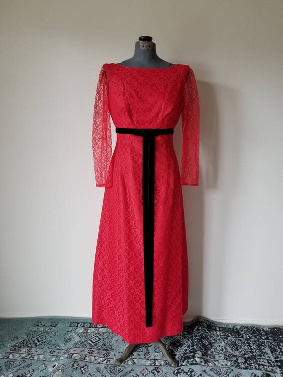 Vintage 1960's Red Lace Evening Dress