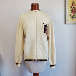 ヴィンテージ 1980 年代 メンズ クリーム ウール ジップフロント セーター カレッジ セントマイケル 英国製 | Ad Gloriam For Glory フェンシング プレッピー | サイズ 40