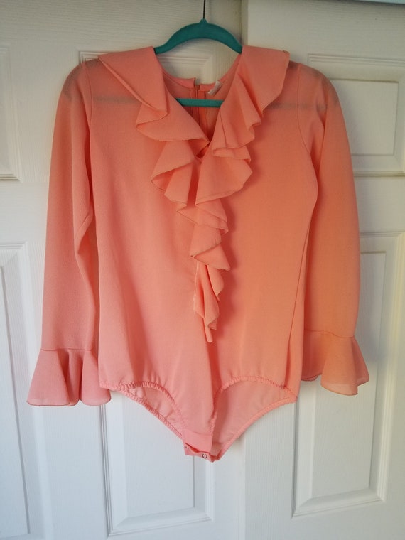 True Vintage 1970's Sheer Peach Long Sleeve Ruffle