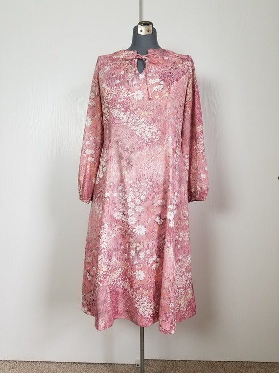 Vintage 1960's Pink Floral Print Secretary Dress