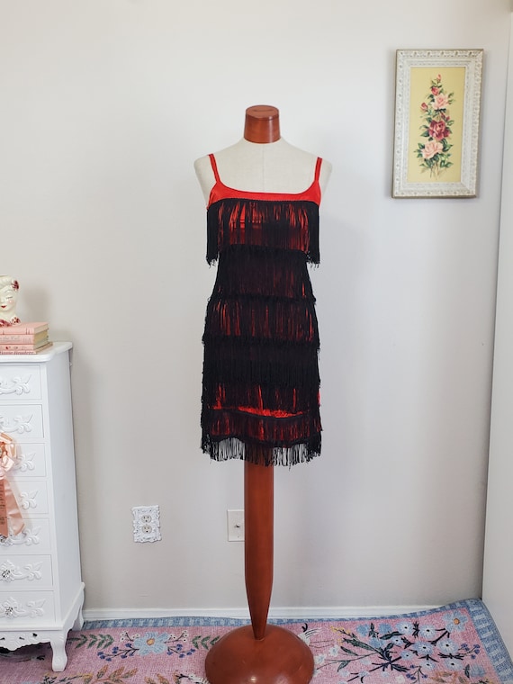 Vintage Flapper Dress Costume Red And Black Layer… - image 1