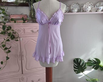 Vintage Y2K Purple Sheer Satin Ruffled Babydoll Lingerie | Victoria's Secret 2003 | Medium
