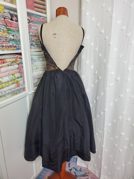 Vintage 1980's Black Acetate Taffeta Party Dress … - image 6