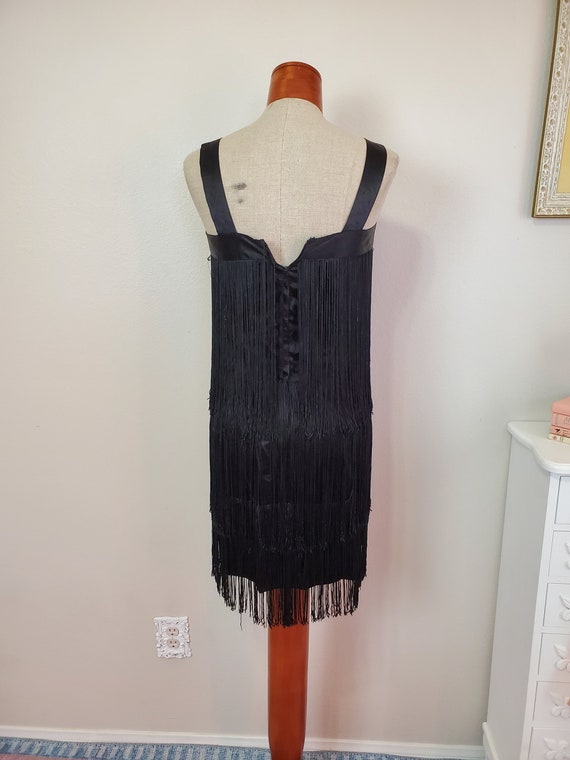 VIntage 1980's Does 20's Black Fringed Dress | Mi… - image 6
