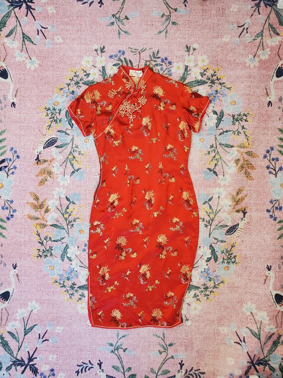 Vintage 1950's / 60's Red Floral Silk Jaqcuard Brocade
