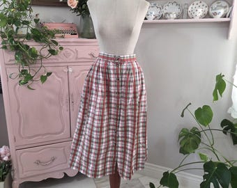 Vintage jaren 90 rood wit groen geel geruite doorknooprok met zakken | Susan Bristol | Gemiddeld
