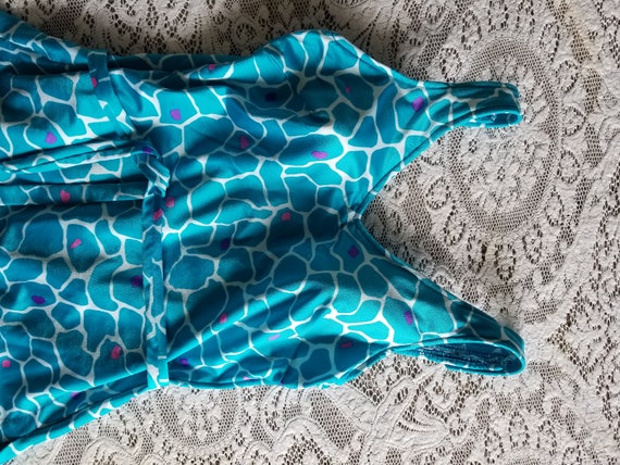 Vintage 1980's Blue Giraffe Print Swim Dress Retr… - image 2