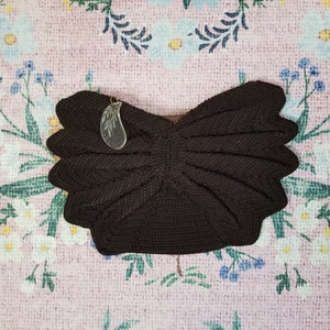 Vintage 1940's Large Fan Cord Clutch in Chocolate Brown with Clear Paisley Shaped Lucite Zipper Pull / Downtown Darling