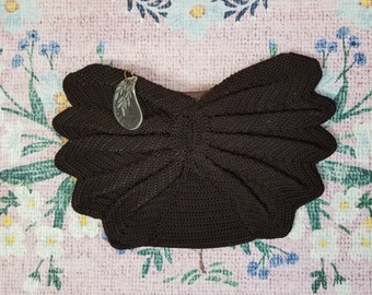 Vintage 1940er Große Fächerschnur Clutch in Schokobraun mit klarem Paisley Shaped Lucite Reißverschluss Pull / Downtown Darling