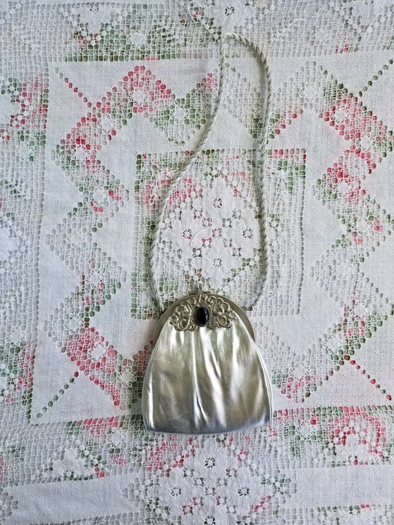 Vintage 1960's Metallic Silver Evening Bag with B… - image 1