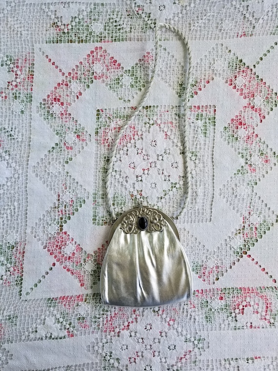 vintage 1960s evening bag DELILL silver gold metal basket weave Italy