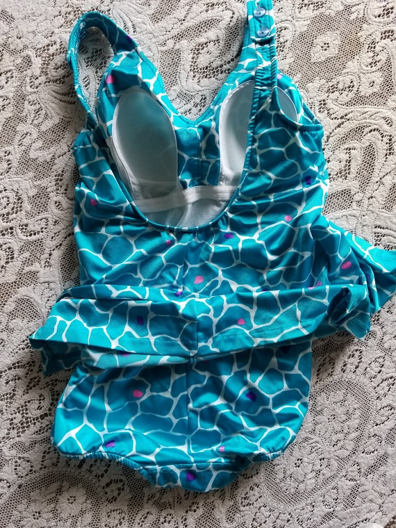 Vintage 1980's Blue Giraffe Print Swim Dress Retr… - image 6
