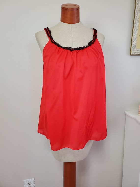 Vintage 1960's / 70's Red Nylon Babydoll Sheer Li… - image 2