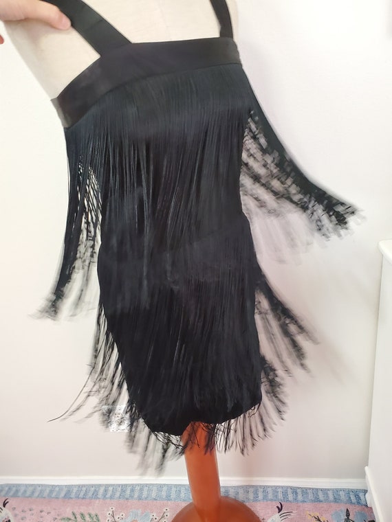 VIntage 1980's Does 20's Black Fringed Dress | Mi… - image 4