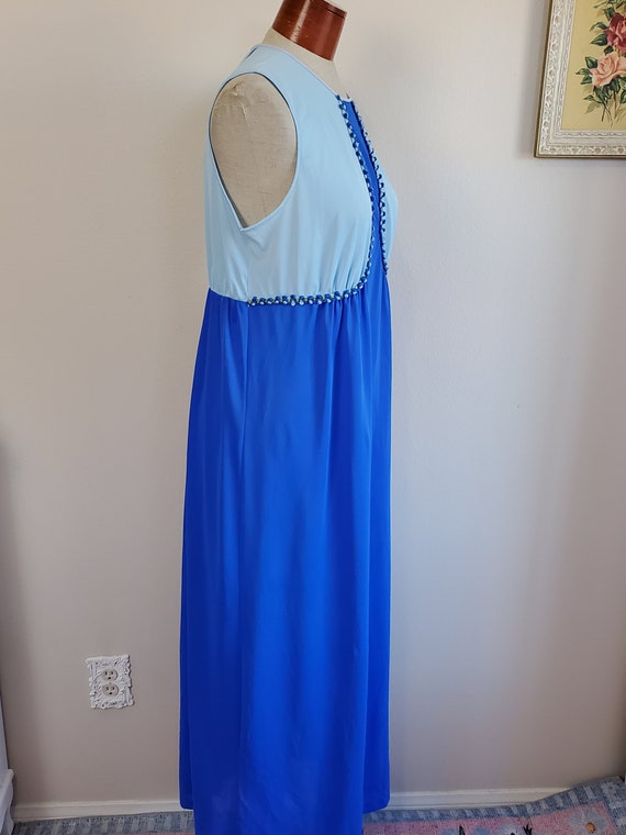 Vintage 1960's Two Tone Blue Nightgown Nylon Long… - image 4