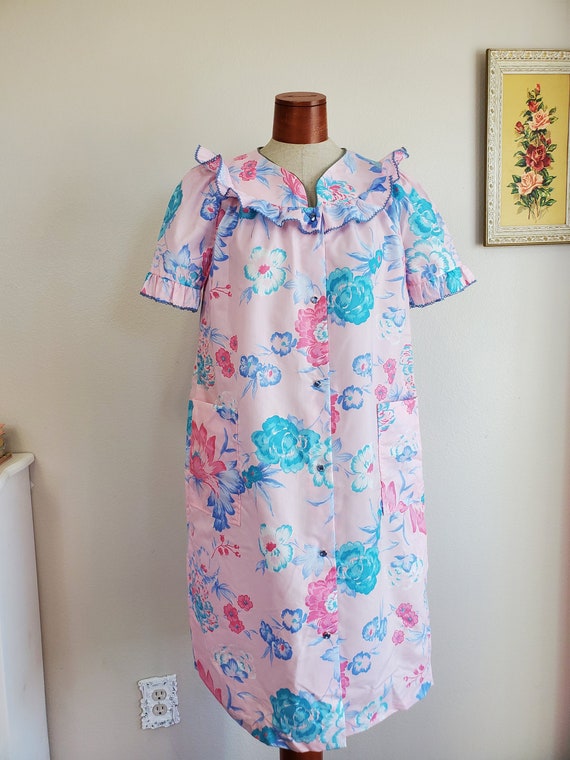 Vintage 1970's / 80's Pink and Blue Pastel Floral… - image 3