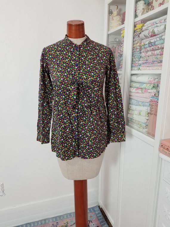 Vintage 1970's Long Sleeve Floral Blouse Maternity