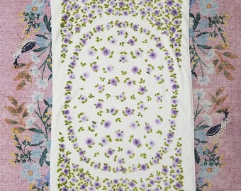 Vintage 1950's / 60's Mid Century Purple Floral Cotton Towel / Terry Original