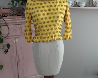 Vintage 1960's Gold Heavily Beaded Silk Back Zipper Top | Small to Medium