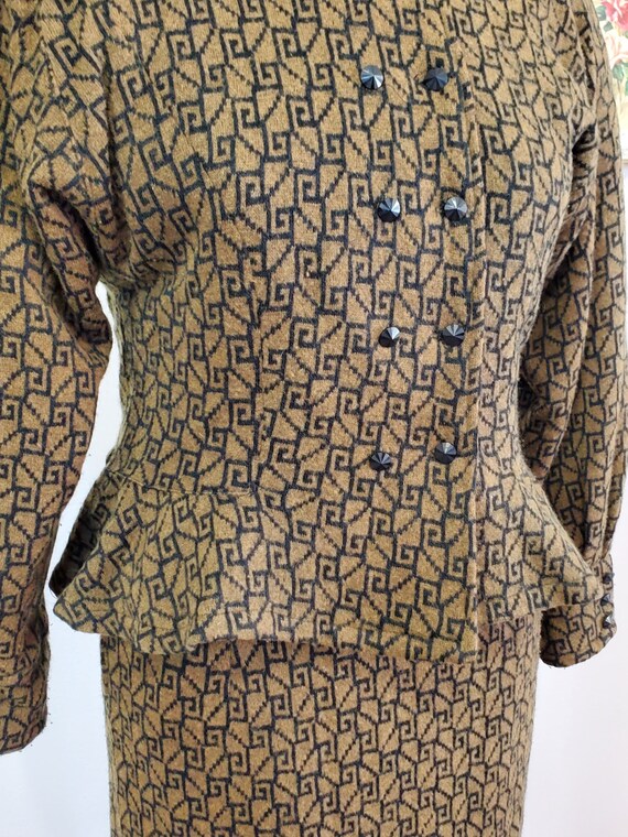 Vintage 1970's / 80's Wool Knit Skirt Suit Peplum… - image 3