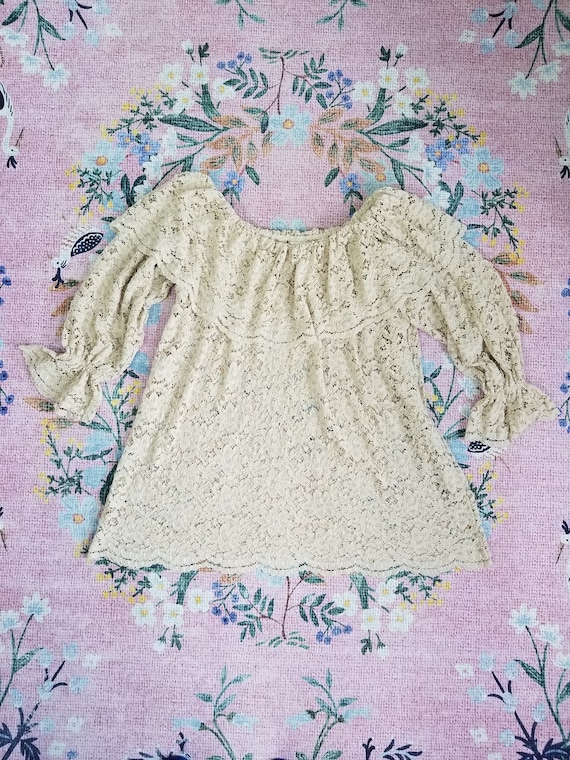 Vintage 1980's Heavy Cream Rayon Alencon Lace Pirate Blouse Nightie Victoria's Secret Gold Label