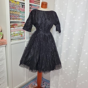 Vintage 1950&#39;s / 60&#39;s Black All Lace Party Dress / Coquette / Small to Medium