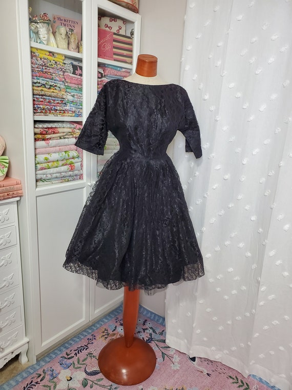 Vintage 1950's / 60's Black All Lace Party Dress … - image 1