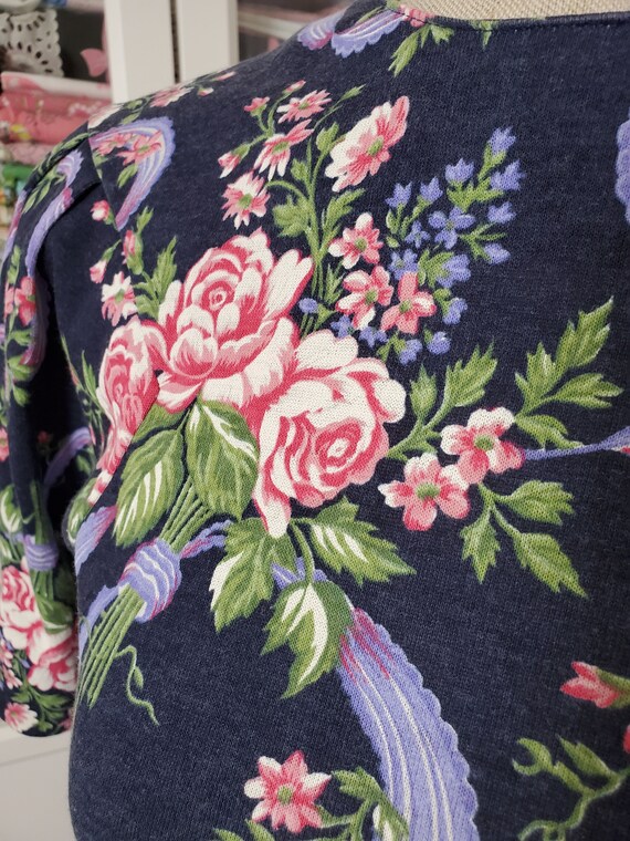 Vintage 1980's Does 40's Navy Floral Pink Rose An… - image 5