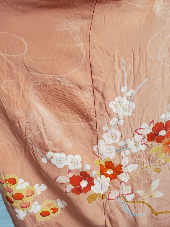 Vintage 1940's Peach Floral Silk Kimono Robe Peon… - image 6