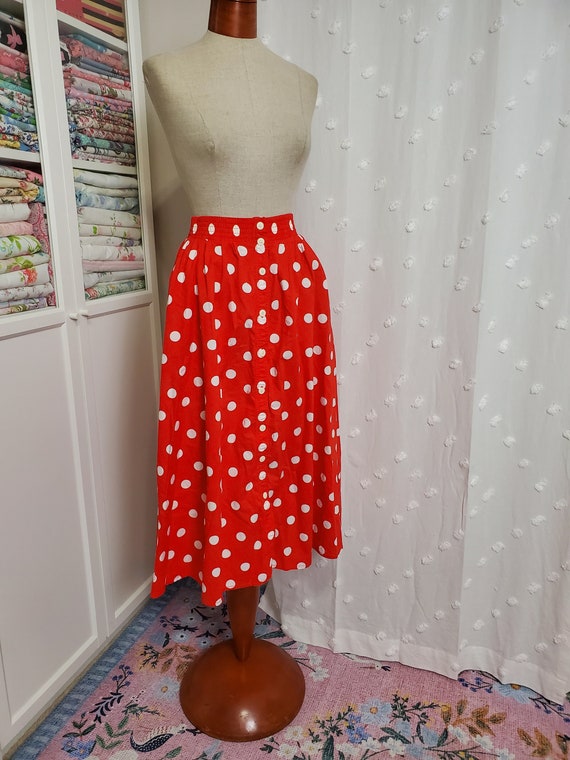 Vintage 1980's / 90's Red And White Polka Dot BUt… - image 2