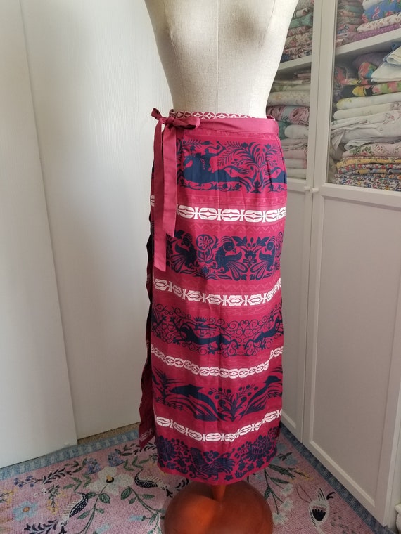 Vintage 1960's/70's Red and Blue Wrap Skirt Horiz… - image 3