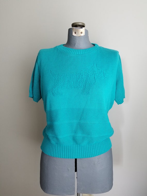 Vintage 1970's does 1950's Teal Scotty Dog Sweater - Gem