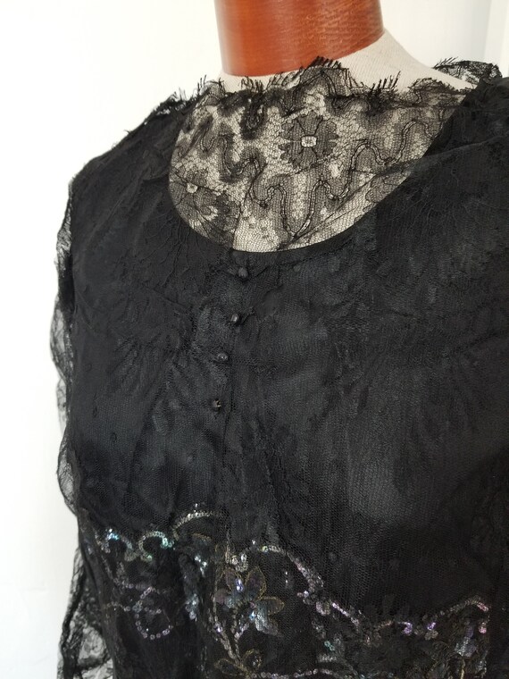 Antique 1910's / 20's Black Silk And Lace Dress W… - image 3