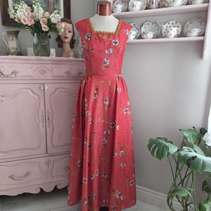 Belle of the Ball | Vintage 1960&#39;s Red Metallic Golden Rose Party Dress With Gold Sequin Trim | Ann&#39;s Vogue Shop | Medium to Large