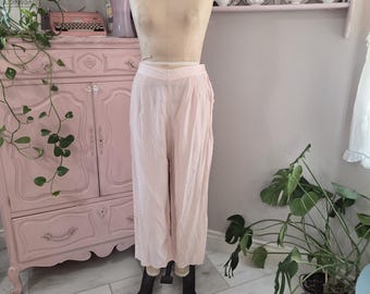 Lady of Leisure | Vintage 1940-tals ljusrosa rayon satin loungebyxor med vida ben | Medium till Large