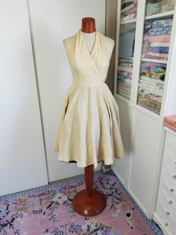 Vintage 1950's Camel Colored Halter Dress with Sou