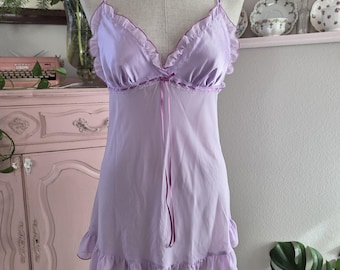 Vintage Y2K Purple Sheer Satin Ruffled Babydoll Lingerie