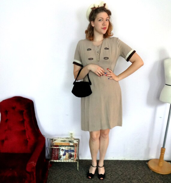 Vintage 50s Brown and Cream Dress