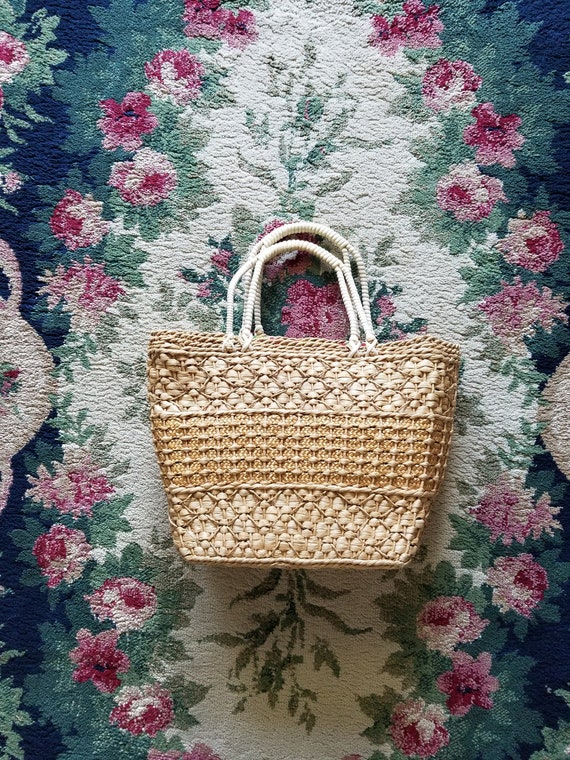Vintage 1950's 60's Straw Purse Tote with Telephon
