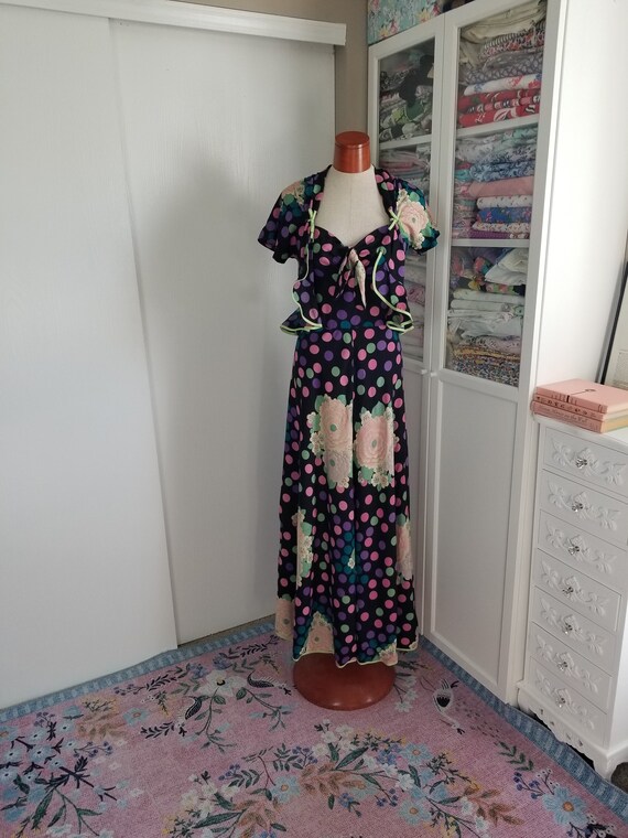 Vintage 1970's Foxy Lady Maxi Dress Set Black and