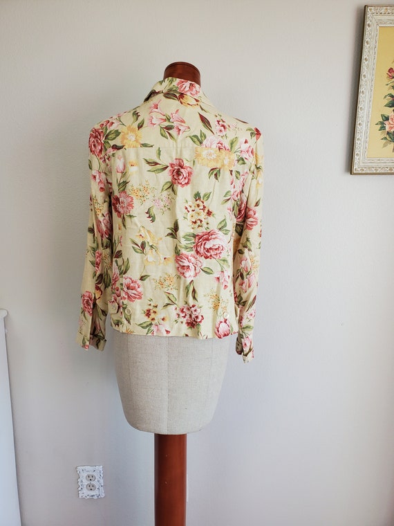 Vintage 1990's / Y2K Cabbage Rose Cream Linen Ble… - image 7