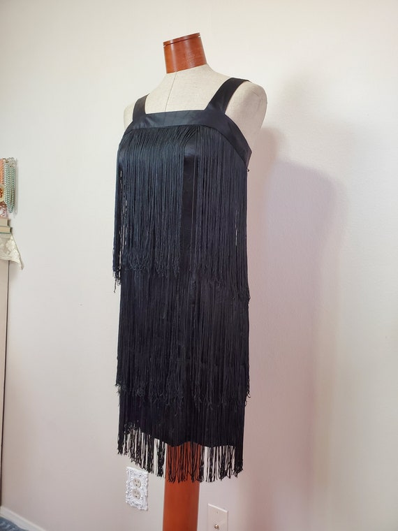 VIntage 1980's Does 20's Black Fringed Dress | Mi… - image 2