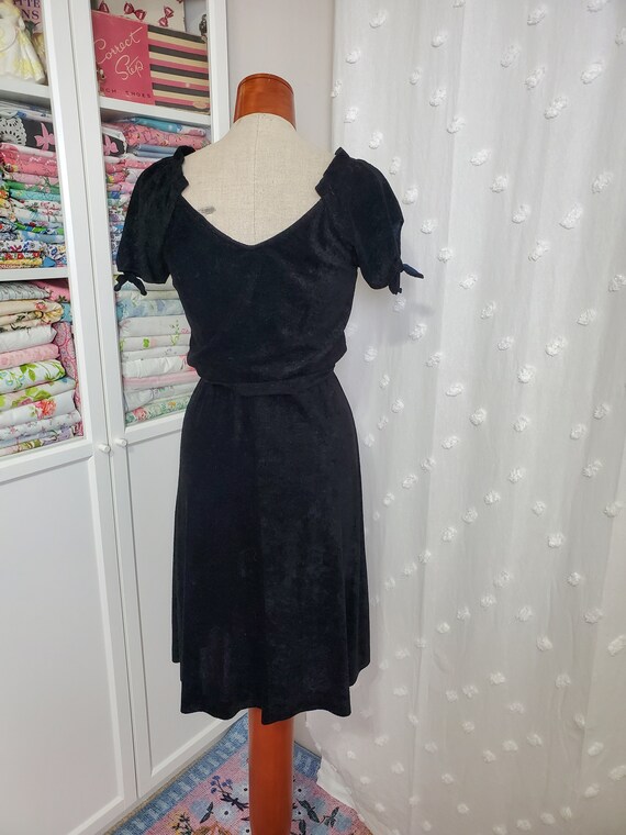 Vintage 1970's Black Velour Terry Cloth Dress Puf… - image 7