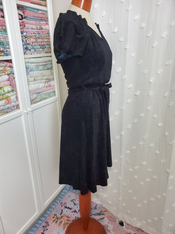 Vintage 1970's Black Velour Terry Cloth Dress Puf… - image 6