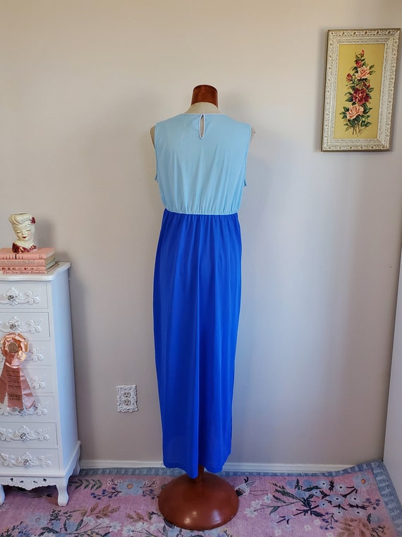 Vintage 1960's Two Tone Blue Nightgown Nylon Long… - image 5
