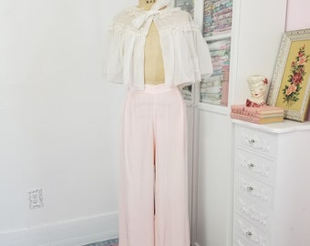 Lady of Leisure / Pantalones de salón de pierna ancha de satén de rayón rosa pálido estilo vintage de los años 40 / Talla mediana a grande