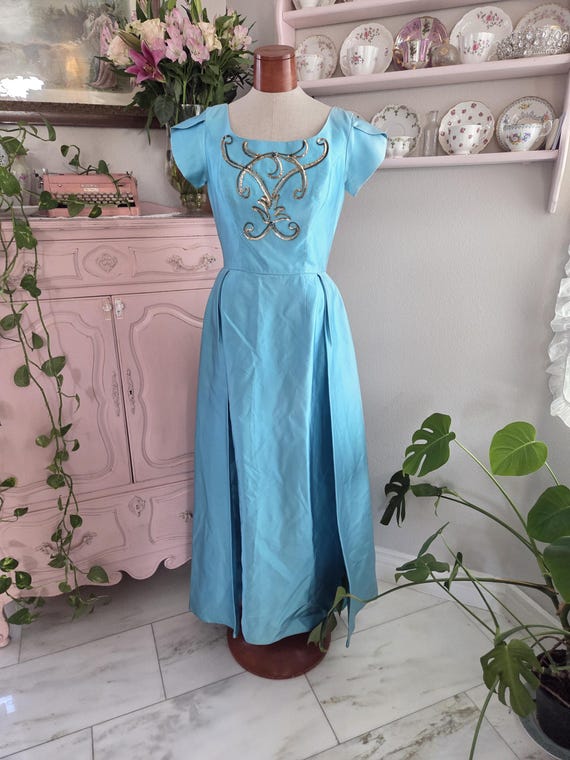 vintage evening dress size 14 Ice Queen | Vintage 1960's Blue Sequinned Evening Dress Gown | Mike Benet  Formals