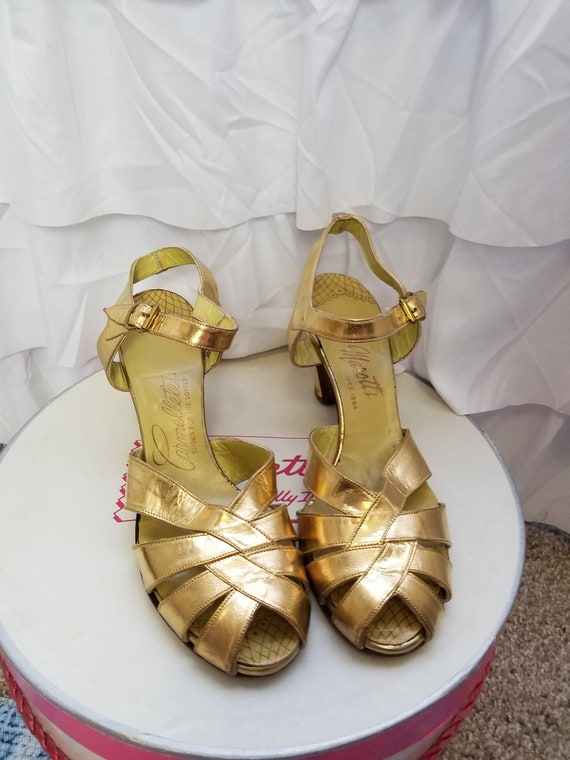 Vintage 1930's / 40's Gold Evening Sandals Dance S