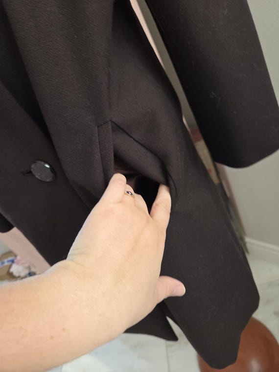 Vintage 1960's Dark Chocolate Brown Wool Coat With Cool Buttons
