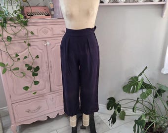 Pantalones azul marino vintage de los años 40, pierna ancha, cremallera lateral metálica / cintura de 66 cm